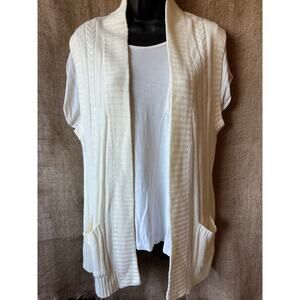 Cream Open-Front Cable Knit Sleeveless Cardigan